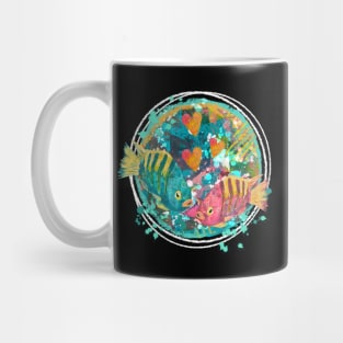 Pink and Blue Tropical Saltwater Fish with a Painterly Artistic Background Mug